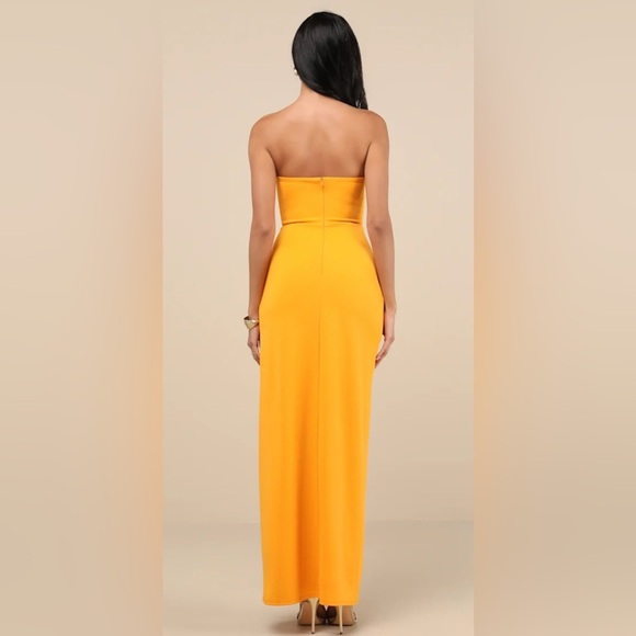 Lulu’s Malia Golden Yellow Ruched Strapless Maxi Dress NWT- Size Small - Picture 10 of 11